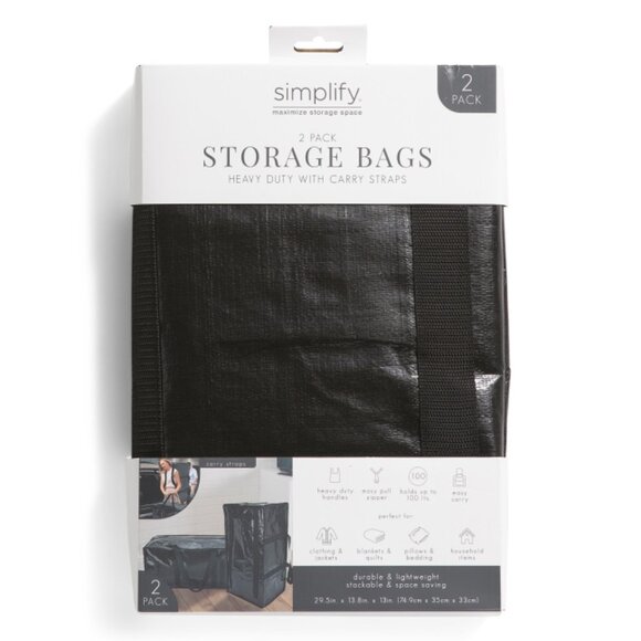 SIMPLIFY Black 2pk Extra Large Foldable Heavy Duty Storage Moving Bags - Picture 1 of 2